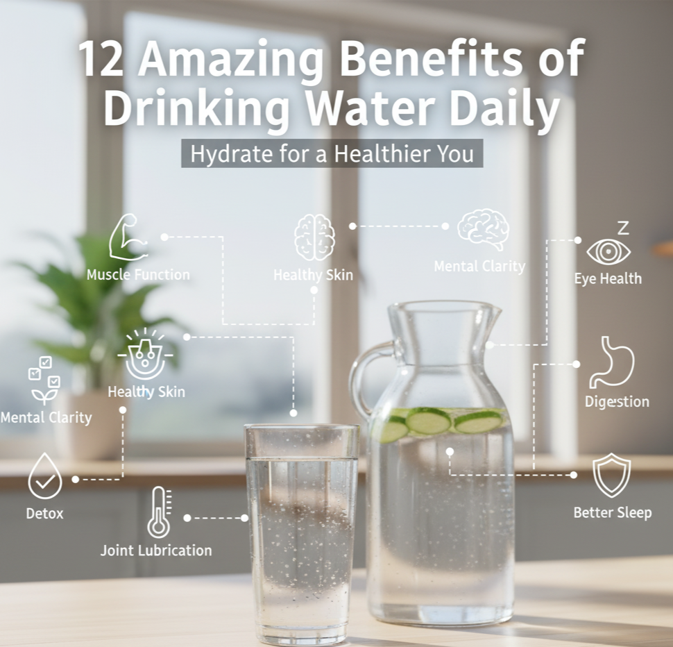 12 Amazing Benefits of Drinking Water Daily.